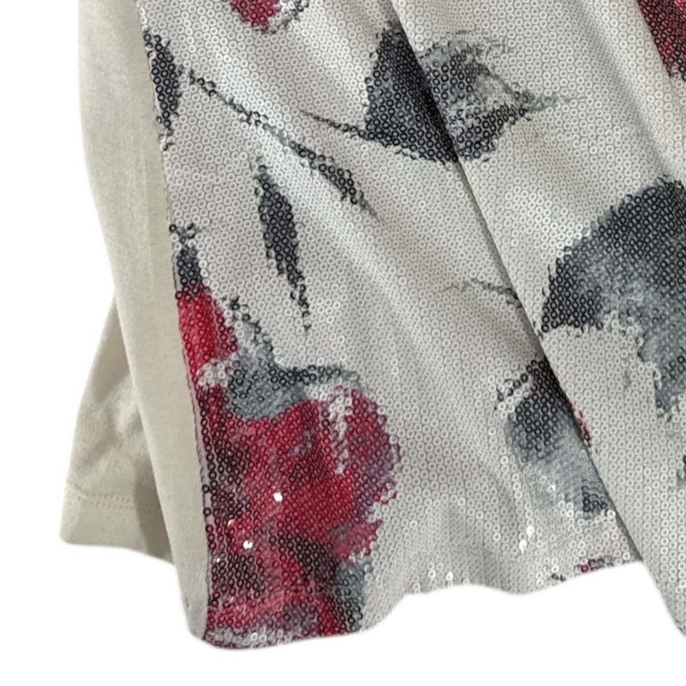 Dana Buchman Floral Sequin Tank Top Sleeveless Blouse Ivory Red Gray Medium EUC - Picture 7 of 8